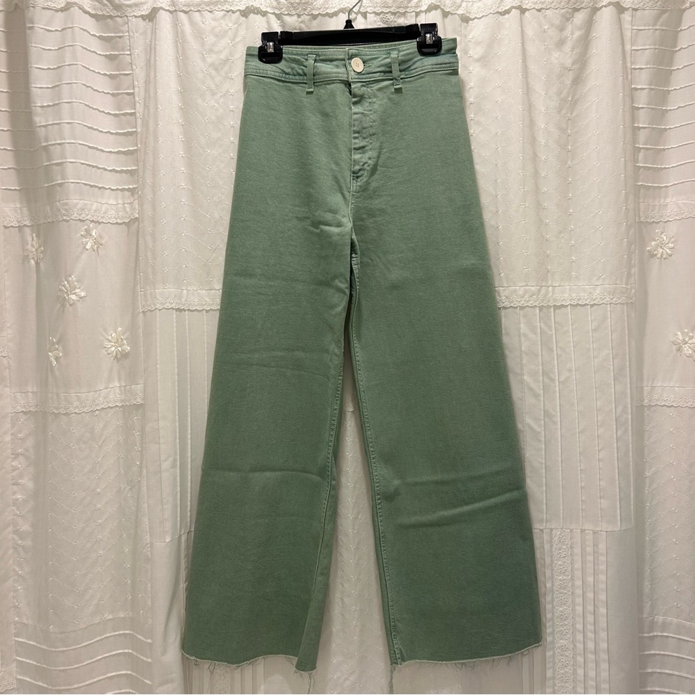 Zara High Rise Wide Leg Green Jean - Picture 2 of 4